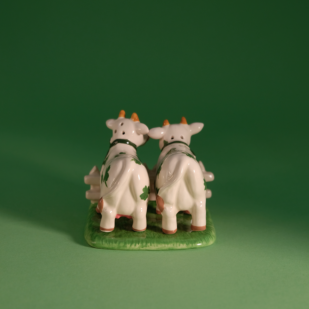 St Patrick Irish Cow Salt & Pepper Set with Dish