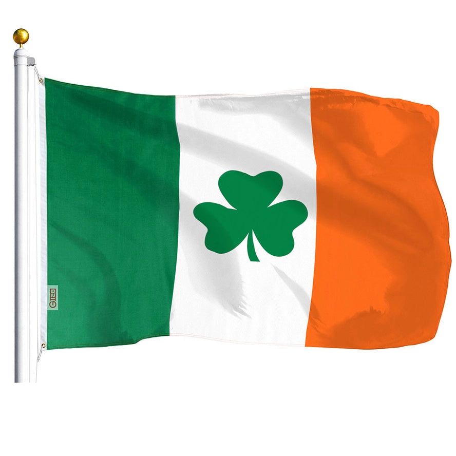 Ireland Tri Color Flag centered with a Shamrock