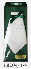 White embroidered shamrock Ladies handkerchief, picot edge
