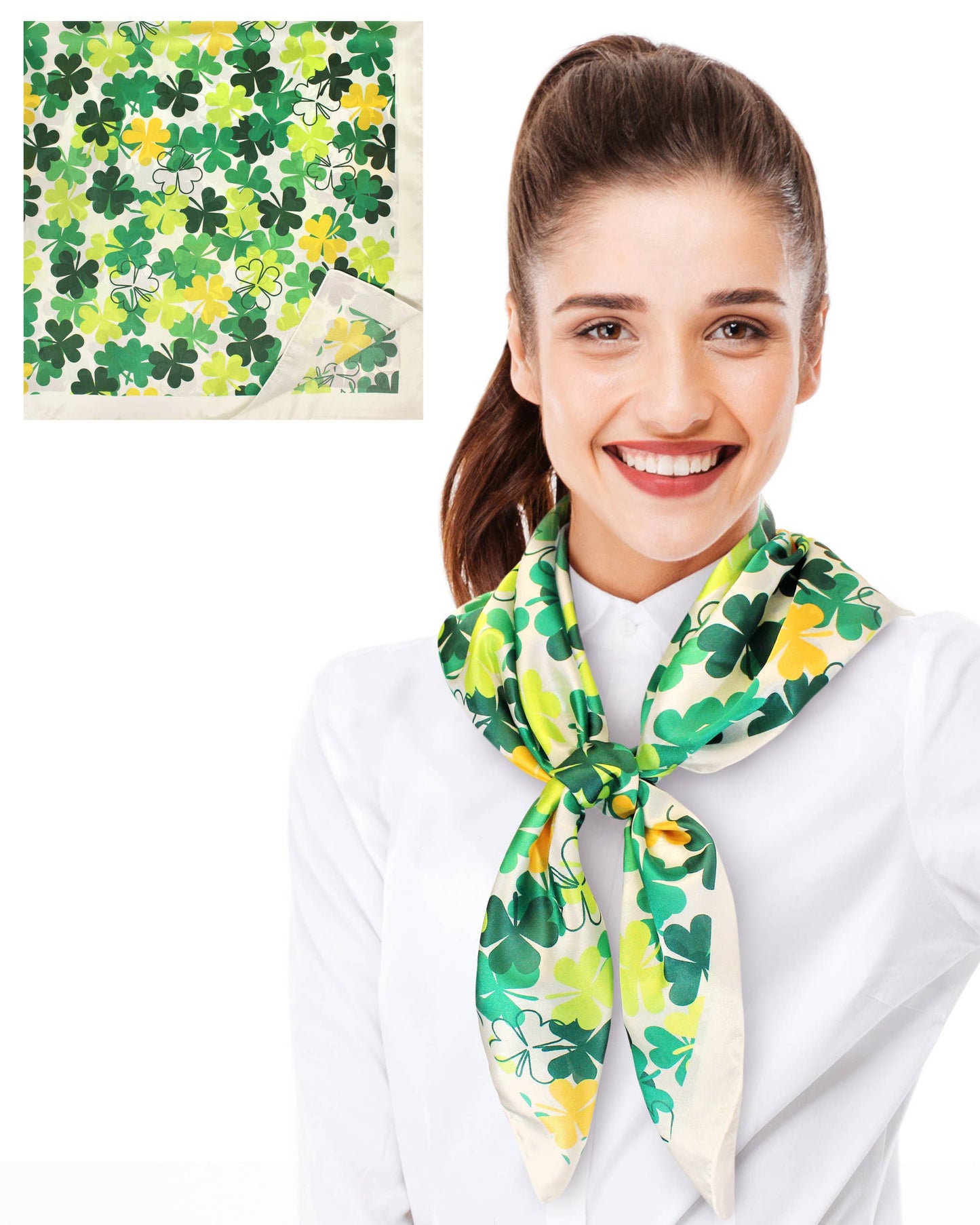 Multi Shamrock 35" x 35" Square Silk Feel Scarf