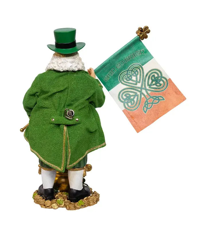 11" Fabriche Musical Irish Santa W/Flag