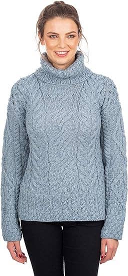 Mist Marl Women's Turtleneck Cable Sweater