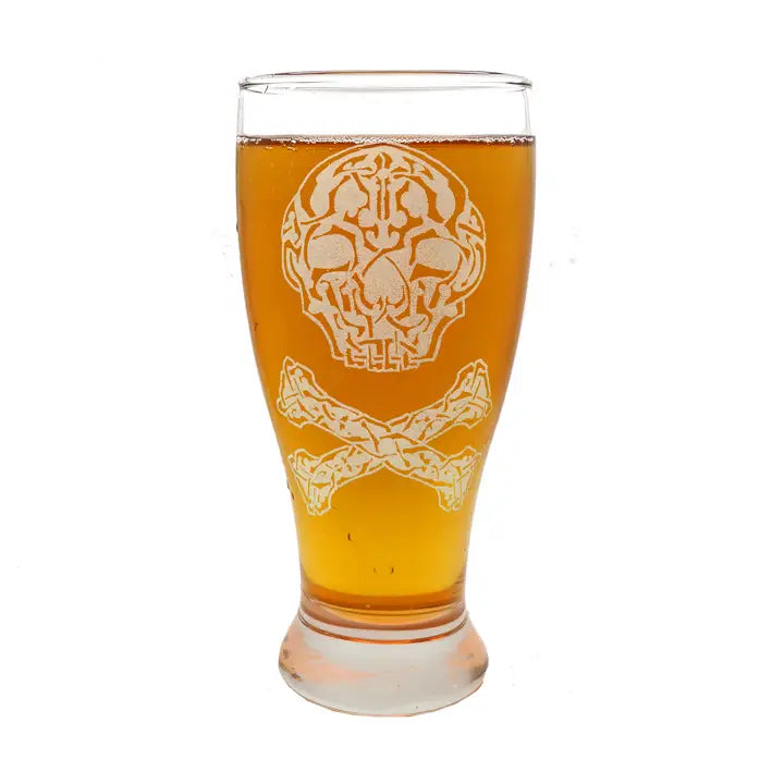 Celtic Jolly Roger Pirate Engraved Pint Glass