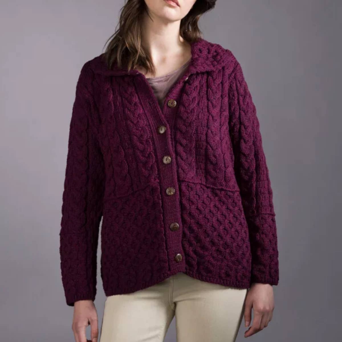 Boyne Valley Knitwear Honeycomb Ladies Wool Cardigan