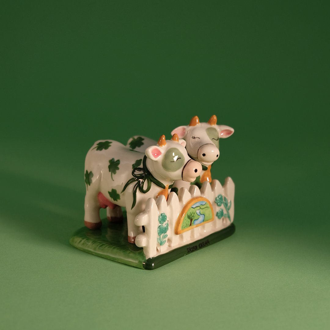 St Patrick Irish Cow Salt & Pepper Set with Dish