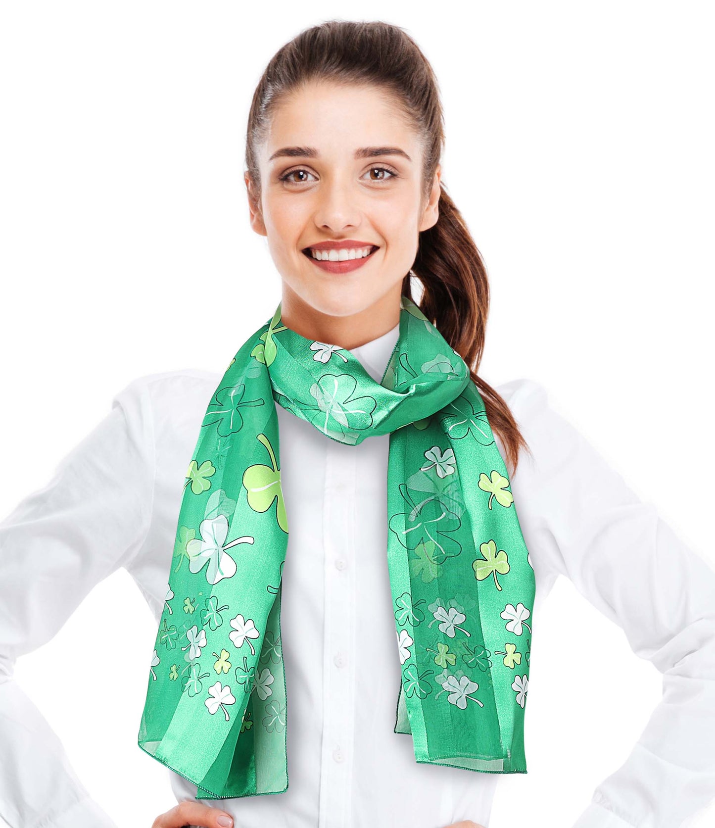 Multi Shamrock St. Patrick's Day Scarf - Silk Feeling Scarf