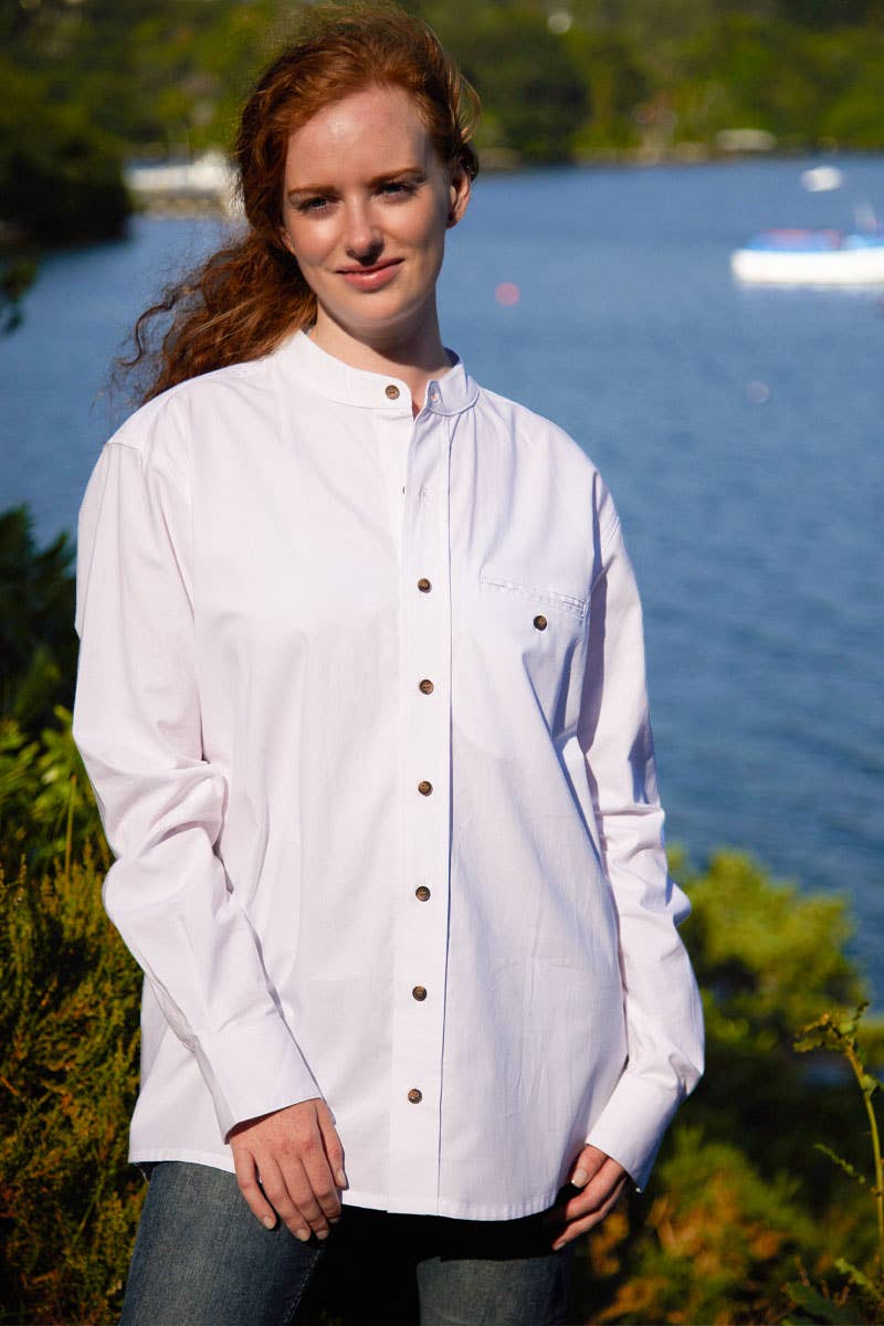 Lee Valley Irish Collarless Linen Grandad Shirt  Bleach White