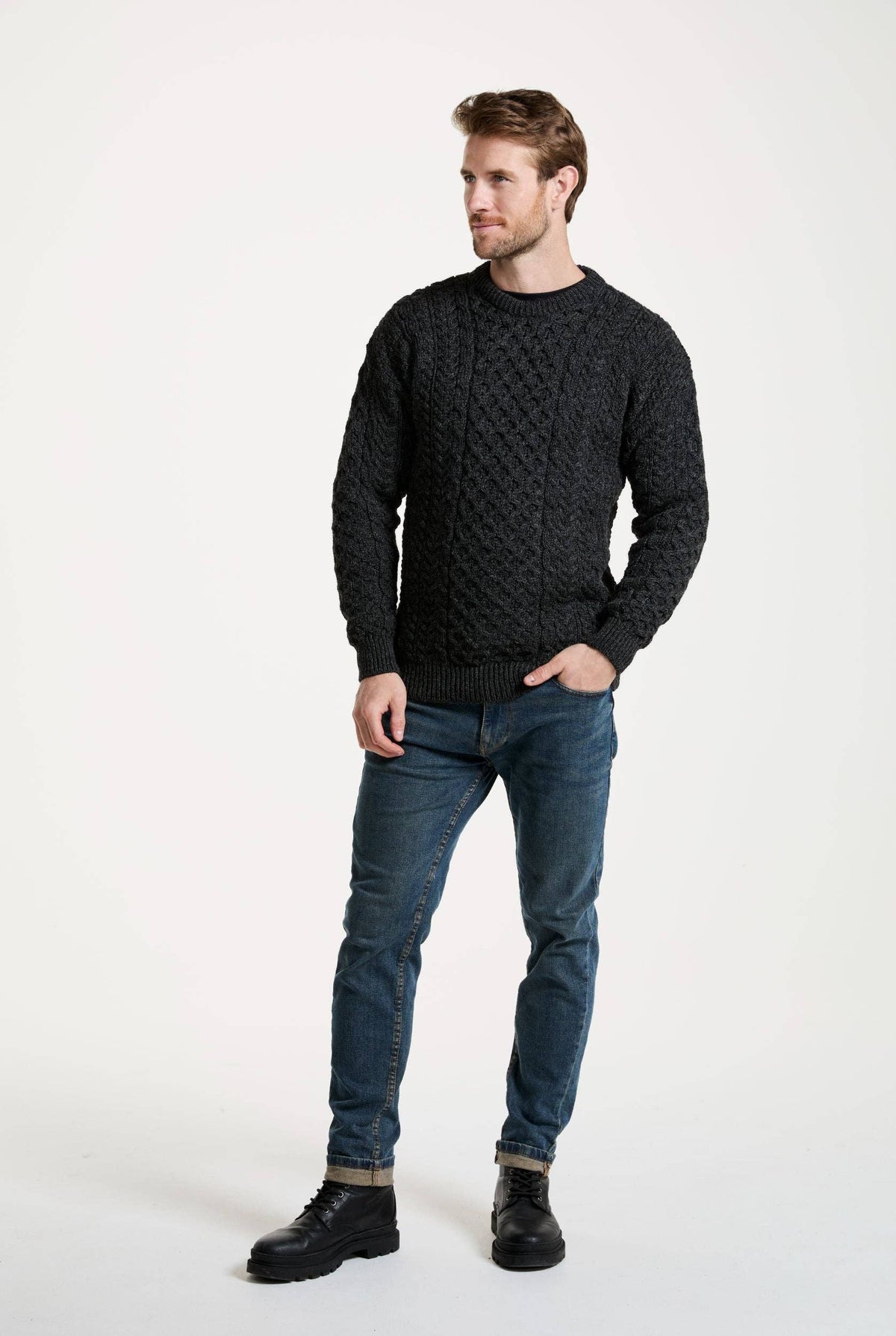 Inishbofin  Mens Traditional Aran Sweater - Charcoal
