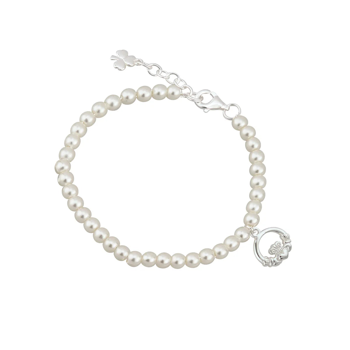 Little Tara Rhodium Plated Pearl Claddagh Bracelet