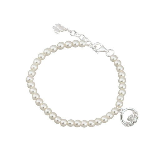 Little Tara Rhodium Plated Pearl Claddagh Bracelet
