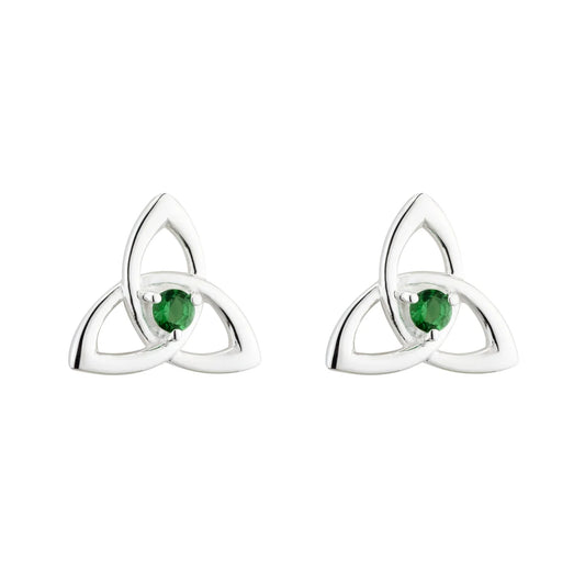 Solvar Green Crystal Trinity Knot Stud Earrings