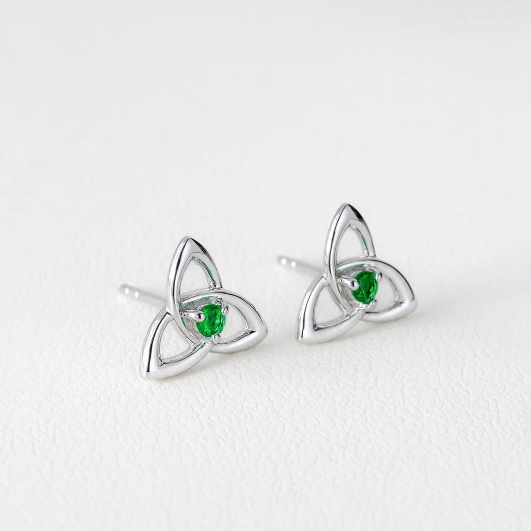 Solvar Green Crystal Trinity Knot Stud Earrings