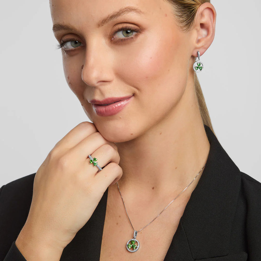 Solvar Green Cubic Zirconia Shamrock Ring