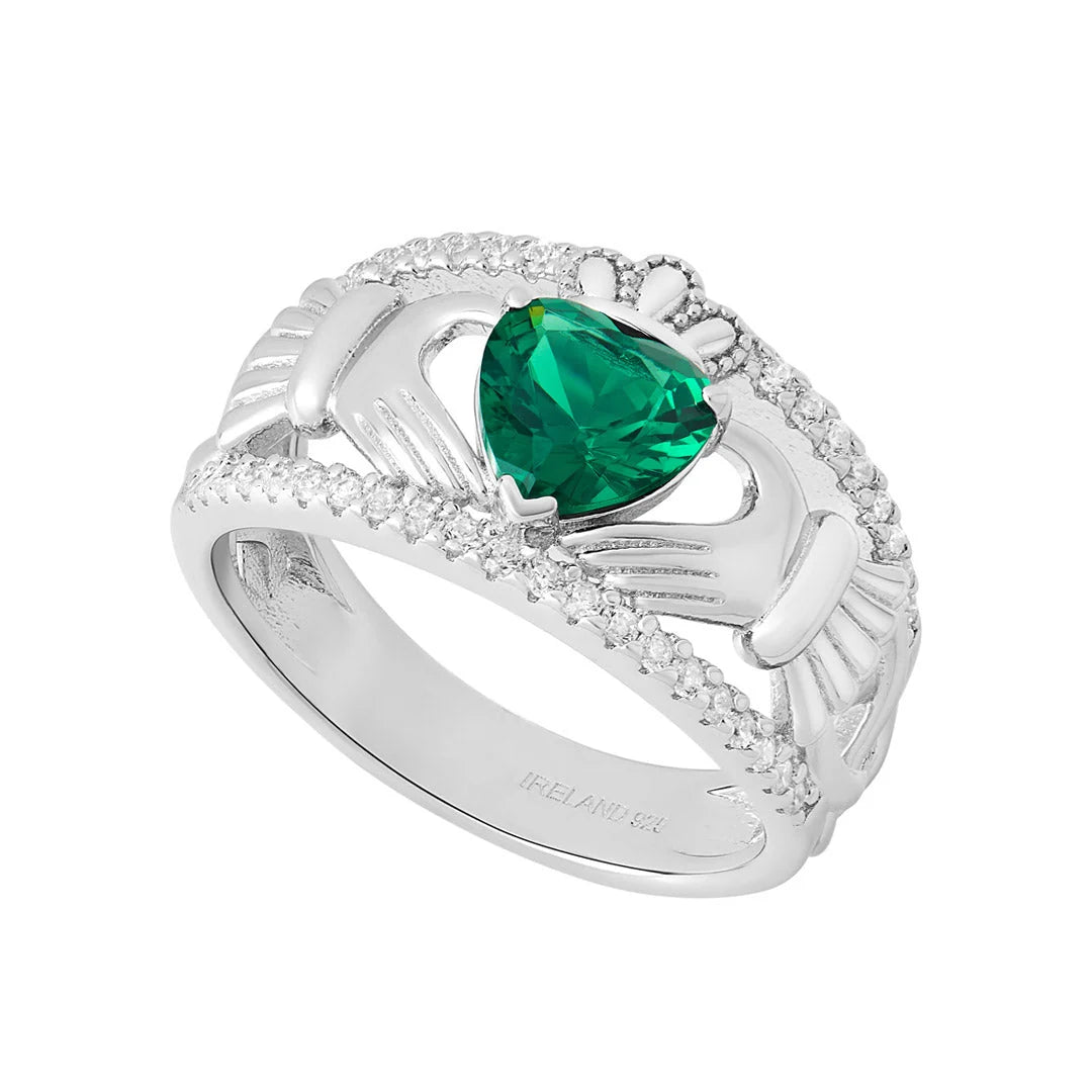 Solvar Green Cz Celtic Claddagh Band Ring