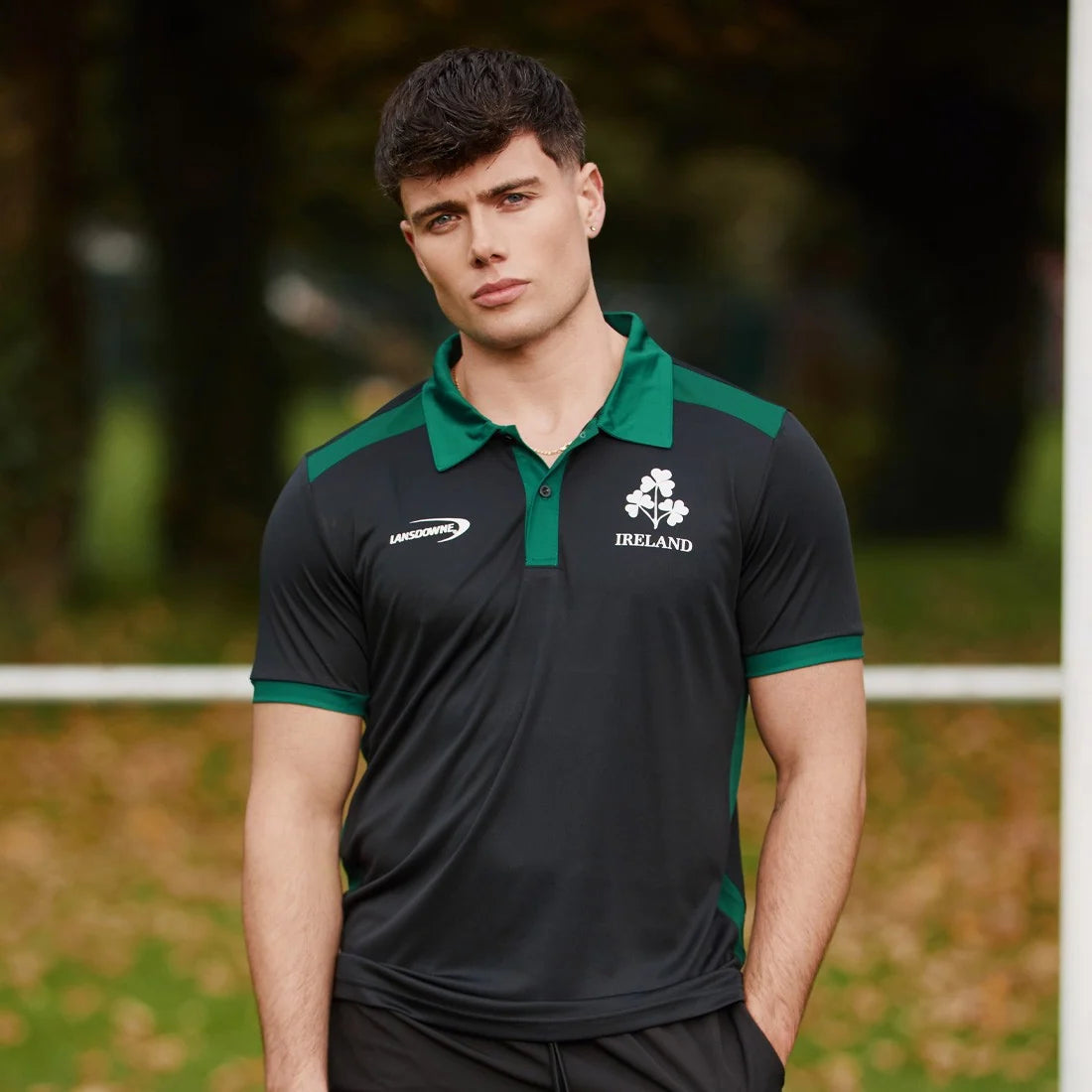 Lansdowne Ireland Shamrock Performance Polo Shirt in Black & Green
