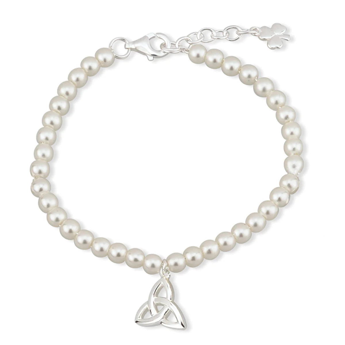 Little Tara Communion Rhodium Plated Pearl Trinity Knot Bracelet