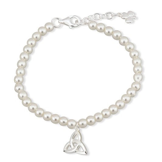 Little Tara Communion Rhodium Plated Pearl Trinity Knot Bracelet