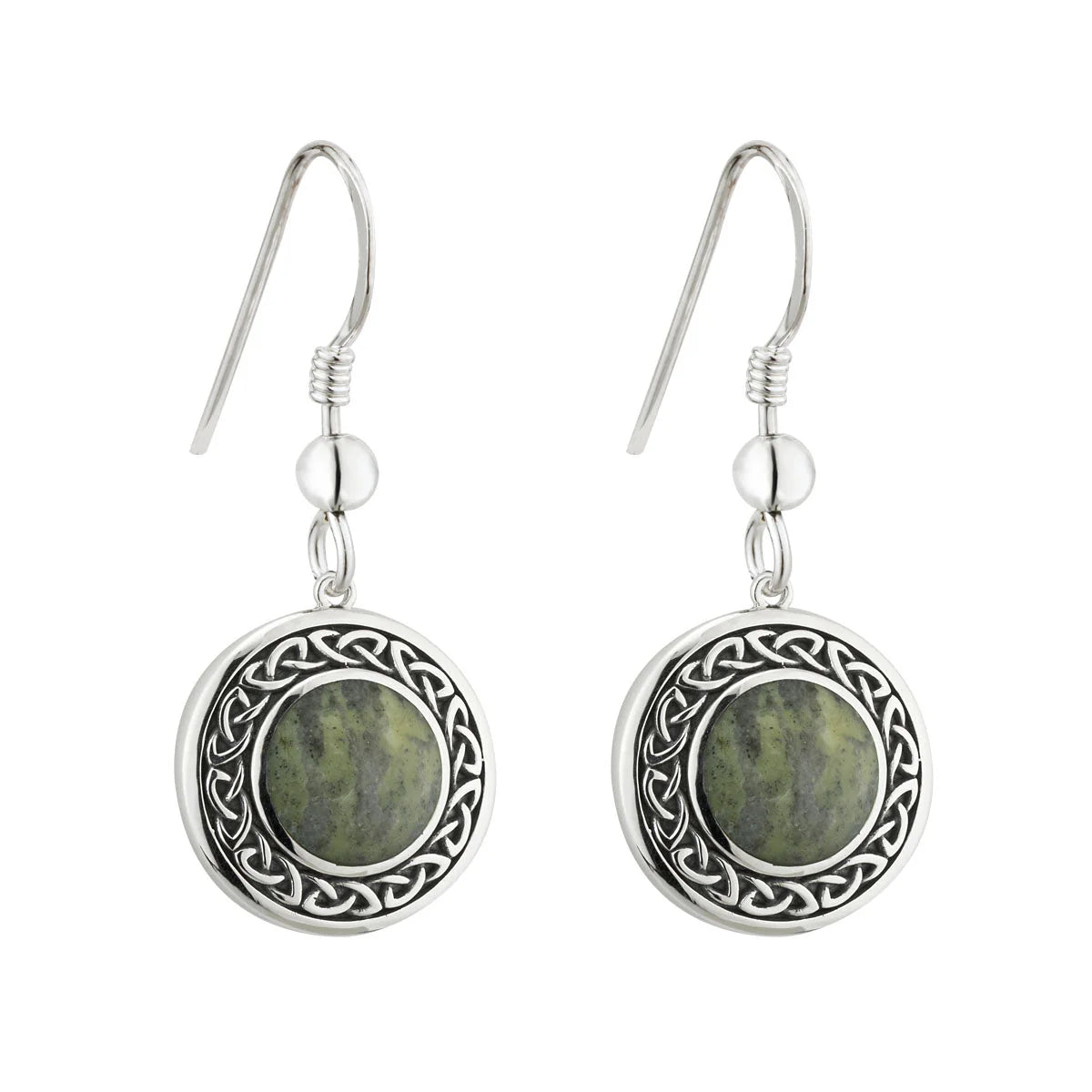 Solvar Connemara Marble Round Celtic Drop Earrings
