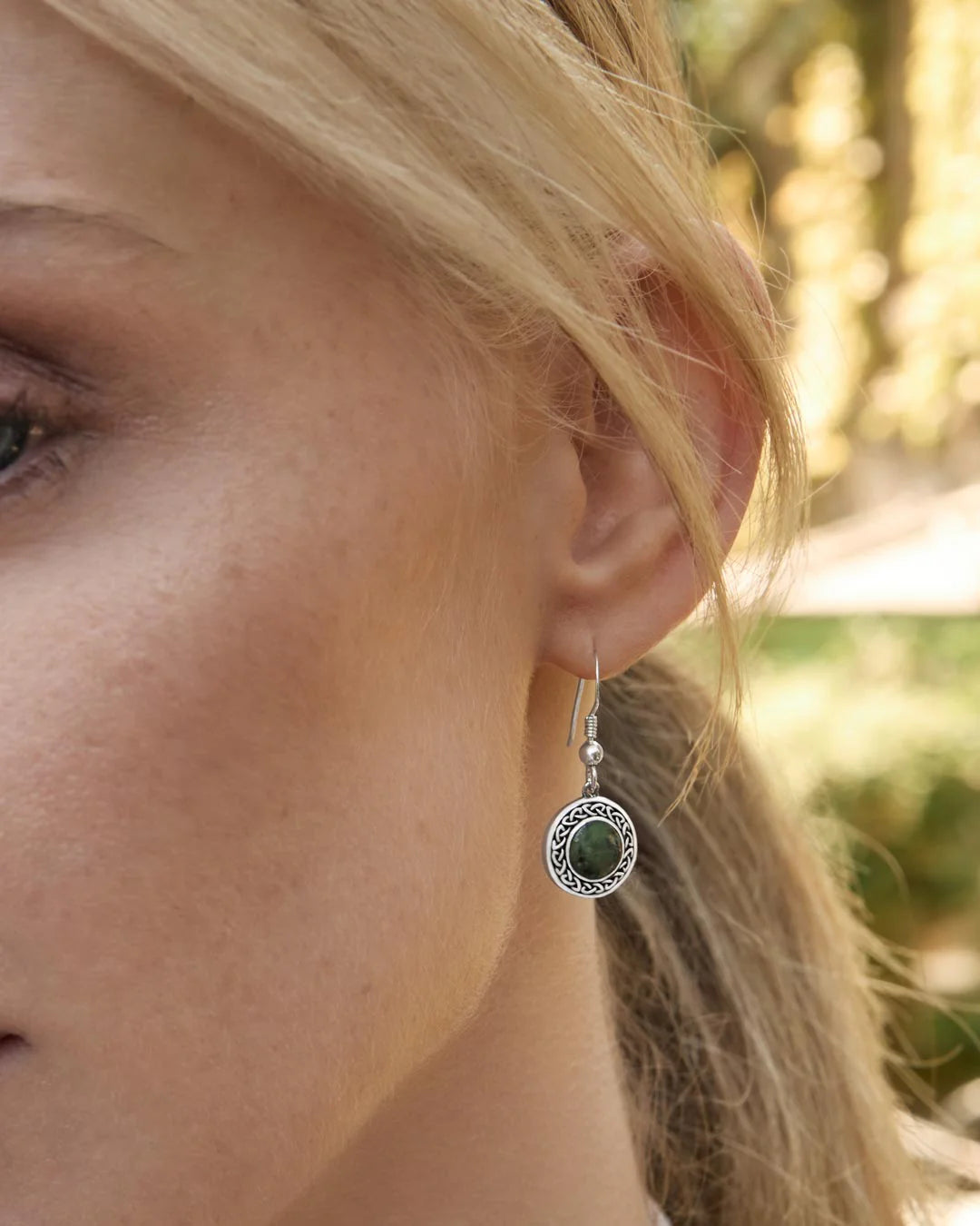 Solvar Connemara Marble Round Celtic Drop Earrings