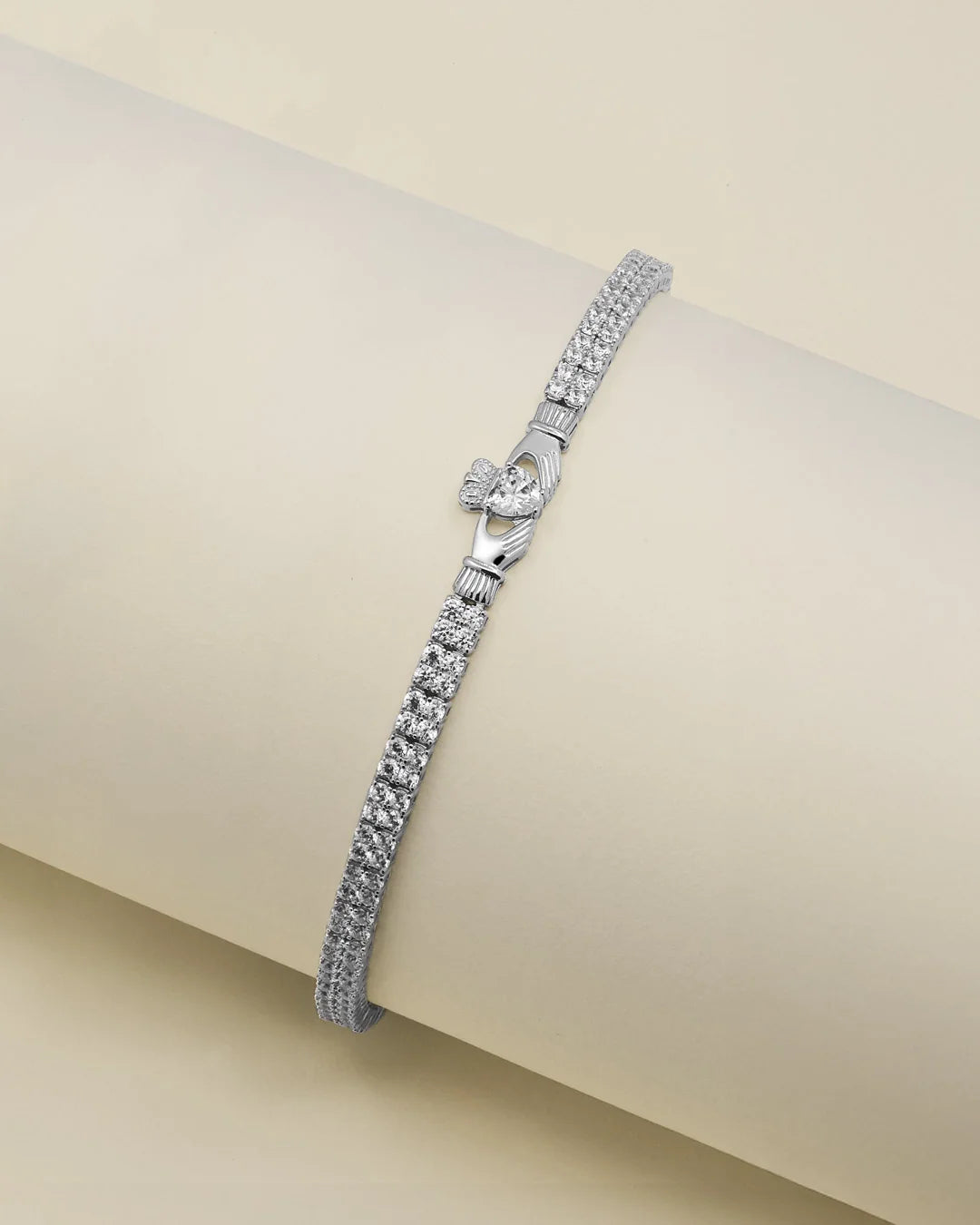 Solvar Silver Multi Cz Set Claddagh Tennis Bracelet