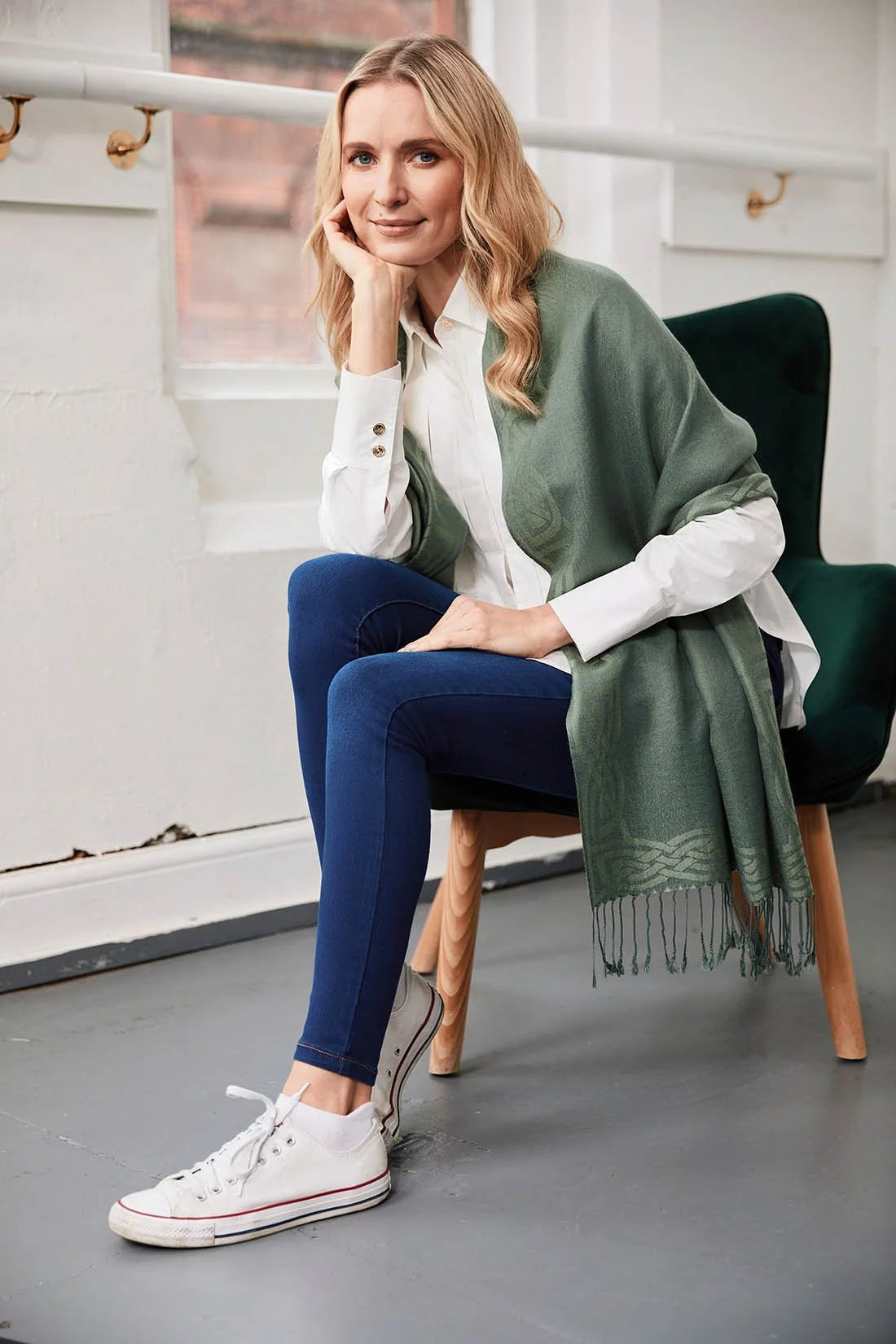 Patrick Francis Pashmina Scarf in Thyme Green
