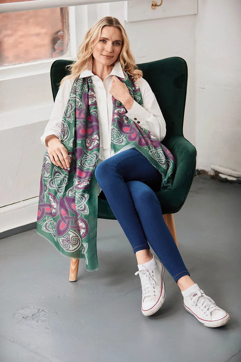 Patrick Francis Celtic Knot Fashion Scarf in Bottle Green & Purple