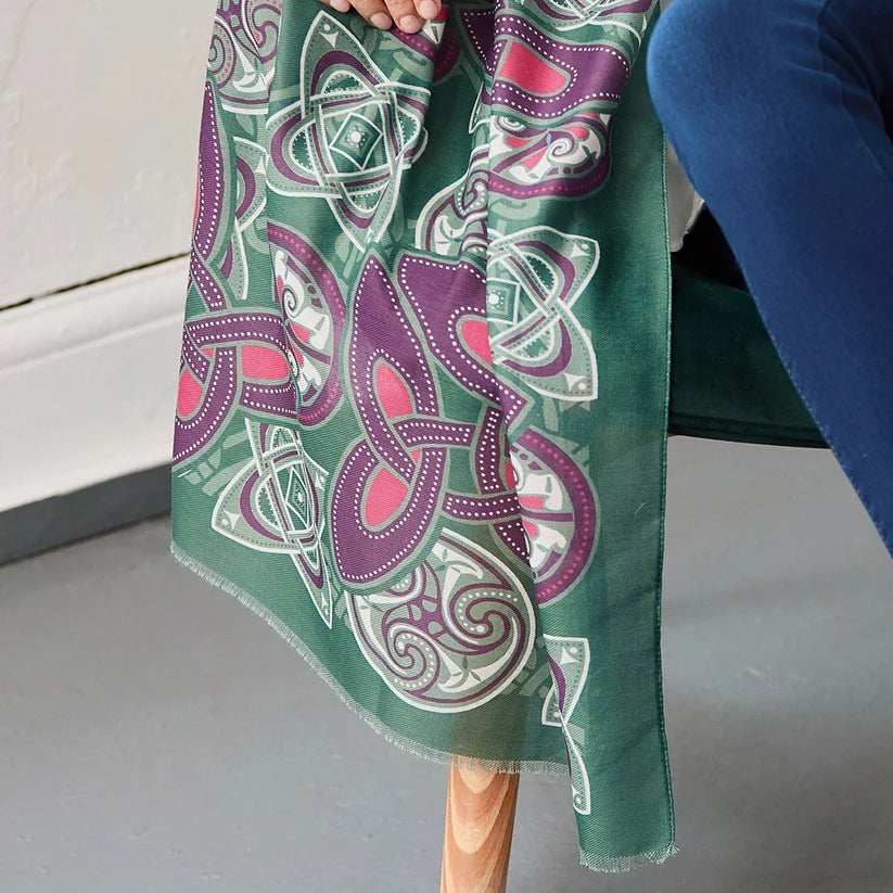 Patrick Francis Celtic Knot Fashion Scarf in Bottle Green & Purple