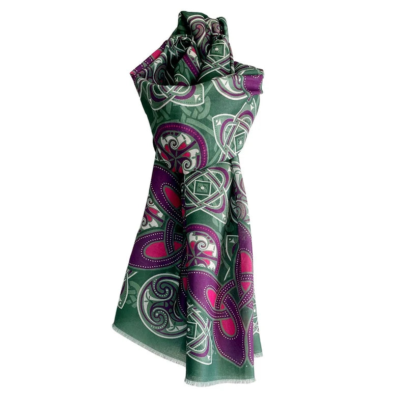 Patrick Francis Celtic Knot Fashion Scarf in Bottle Green & Purple