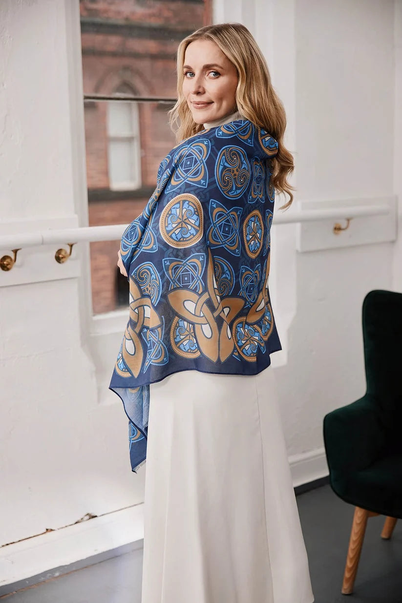 Patrick Francis Celtic Knot Fashion Scarf in Navy & Gold