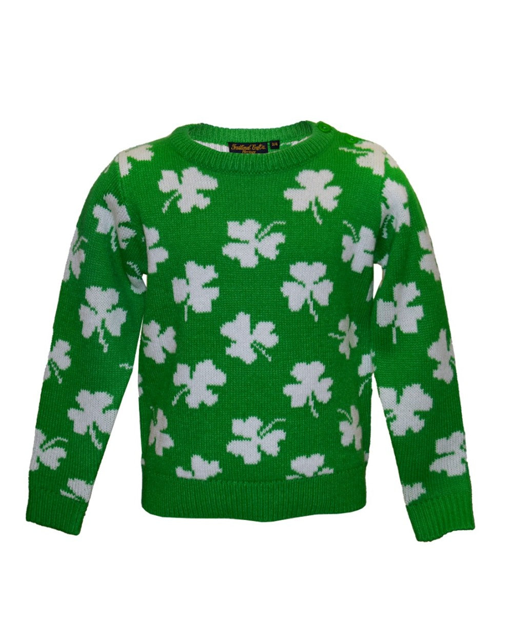 Shamrock Print Knit  Jumper in Green & Cream