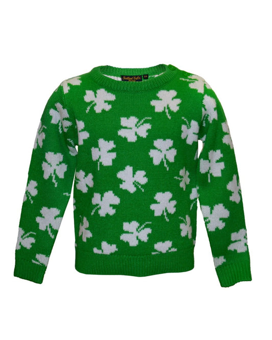 Shamrock Print Knit  Jumper in Green & Cream