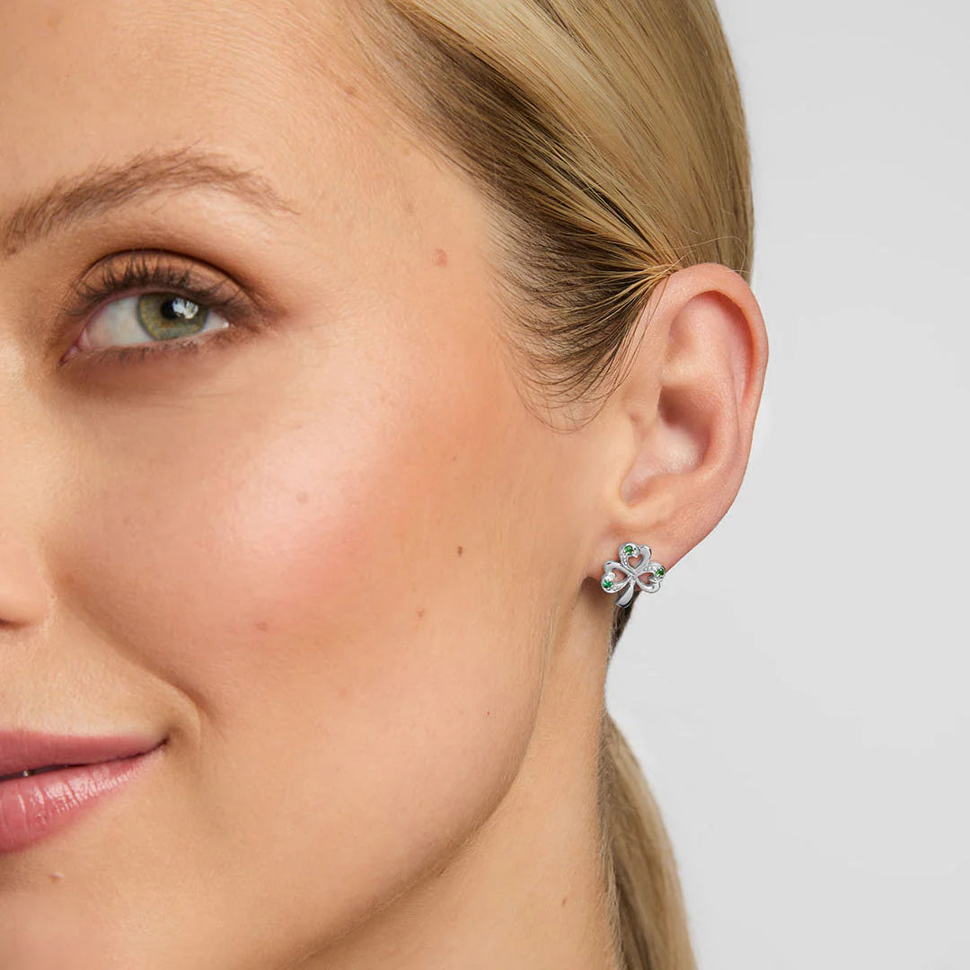 Solvar Silver Synthetic Emerald Shamrock Stud Earrings