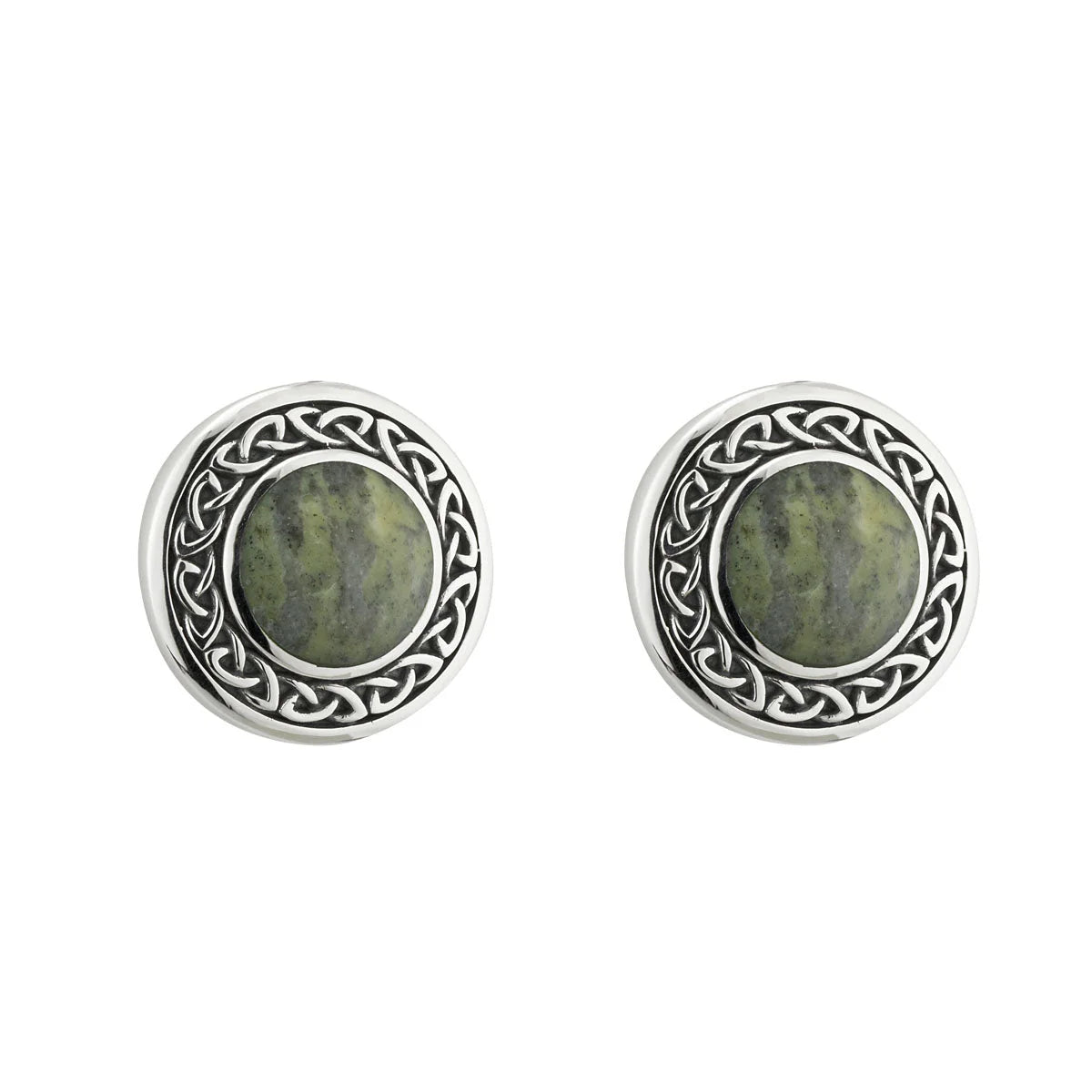 Solvar Connemara Marble Round Celtic Stud Earrings