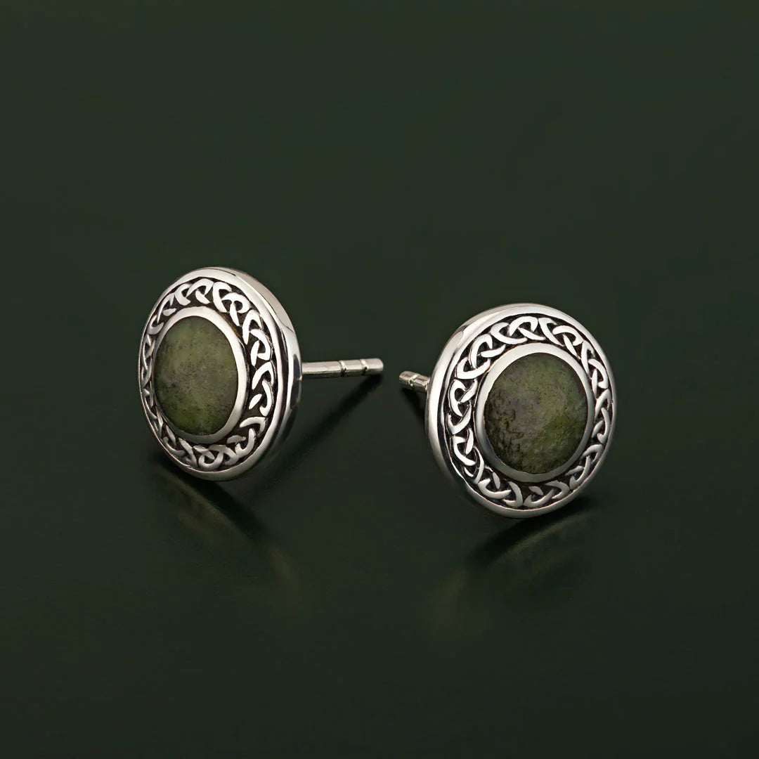 Solvar Connemara Marble Round Celtic Stud Earrings