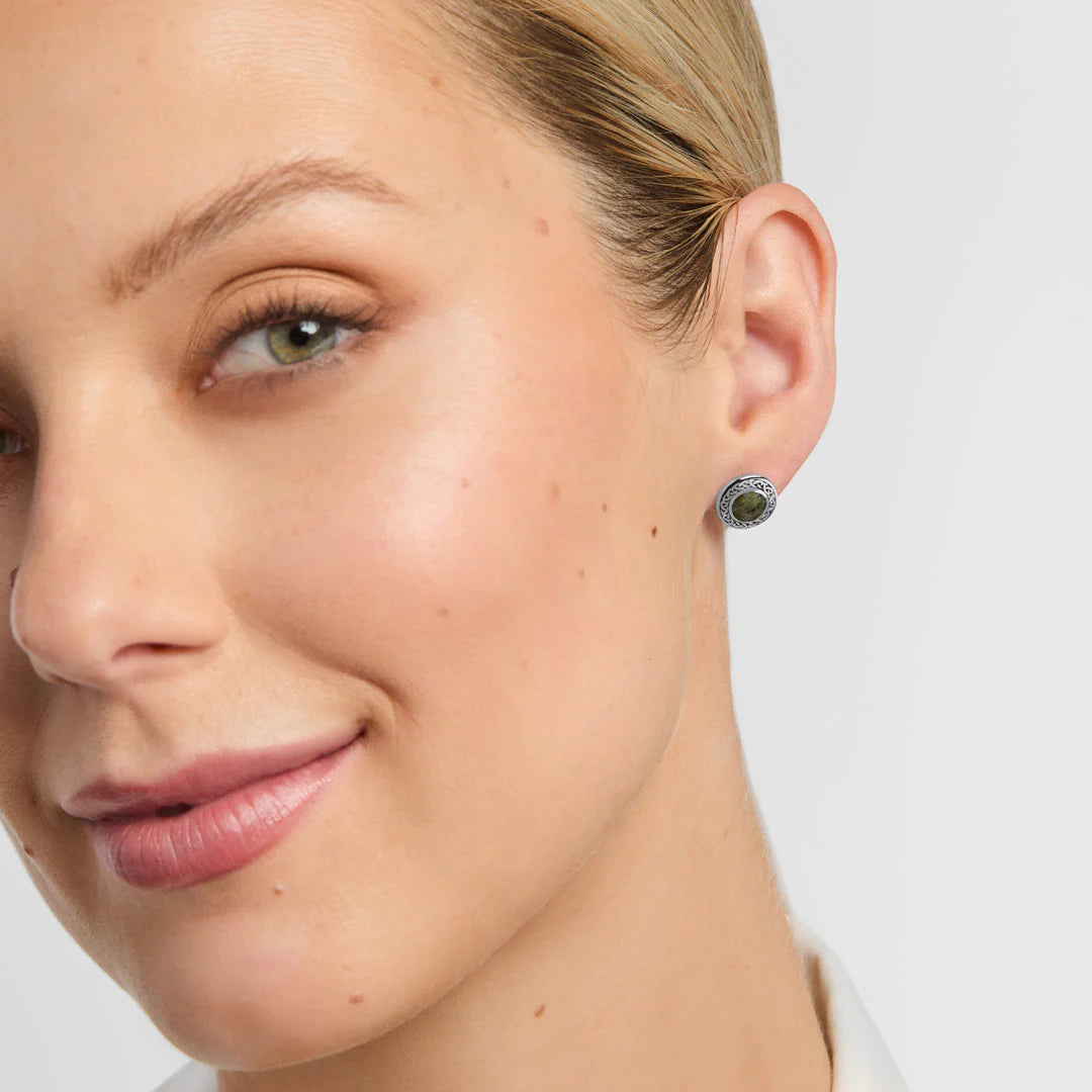 Solvar Connemara Marble Round Celtic Stud Earrings