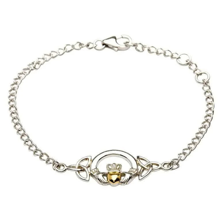 Shanore Silver Claddagh Bracelet with 14K Gold Plate Heart