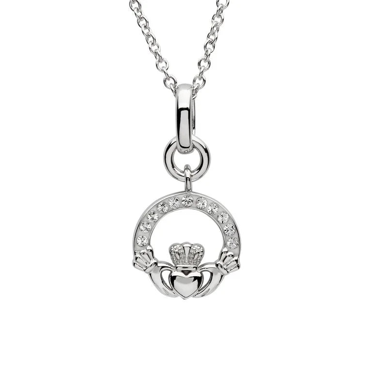 Shanore Silver Crystal Set Claddagh Pendant