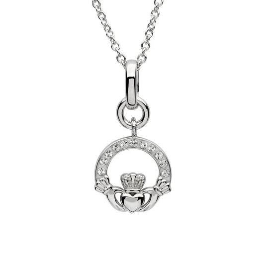 Shanore Silver Crystal Set Claddagh Pendant