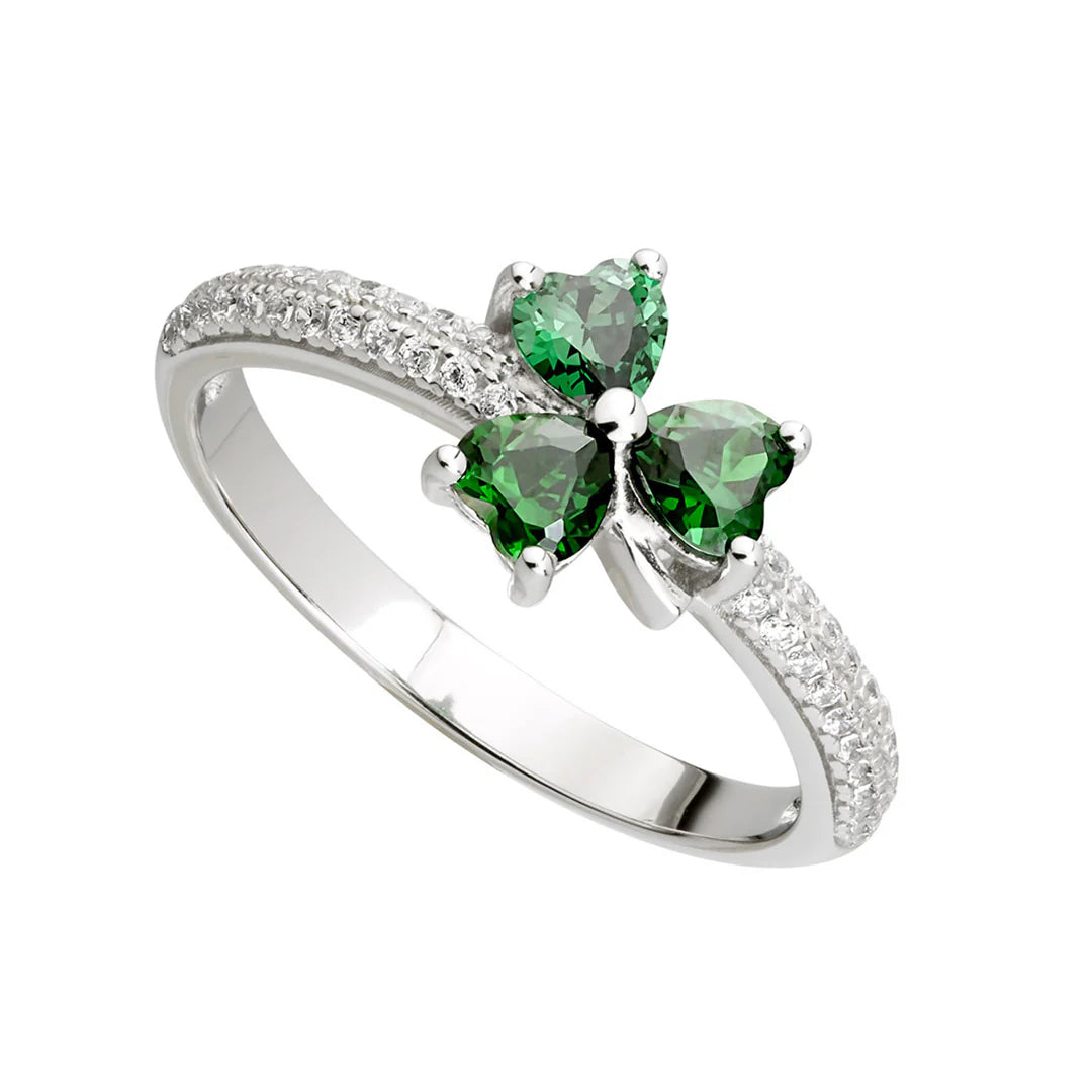 Solvar Green Cubic Zirconia Shamrock Ring