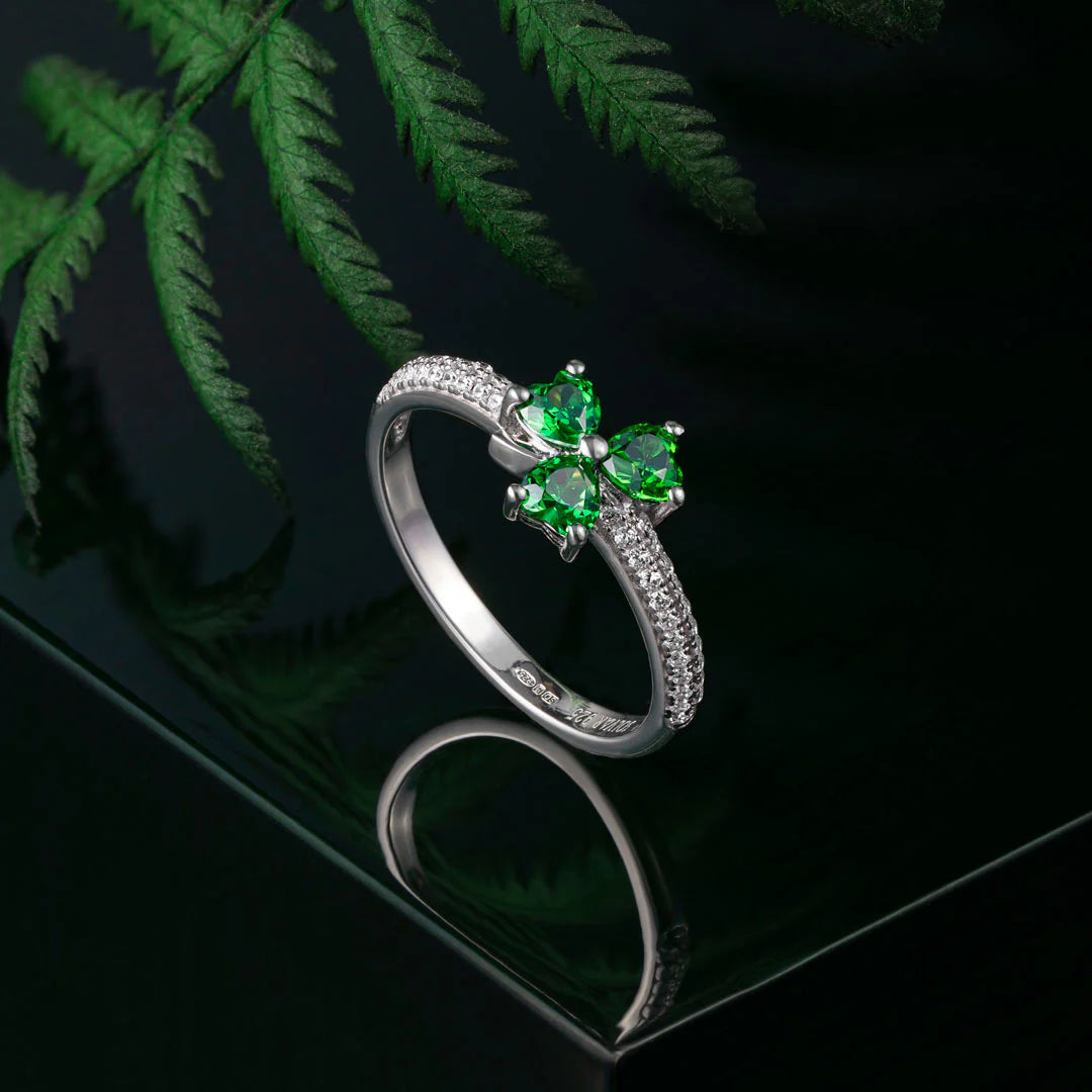 Solvar Green Cubic Zirconia Shamrock Ring