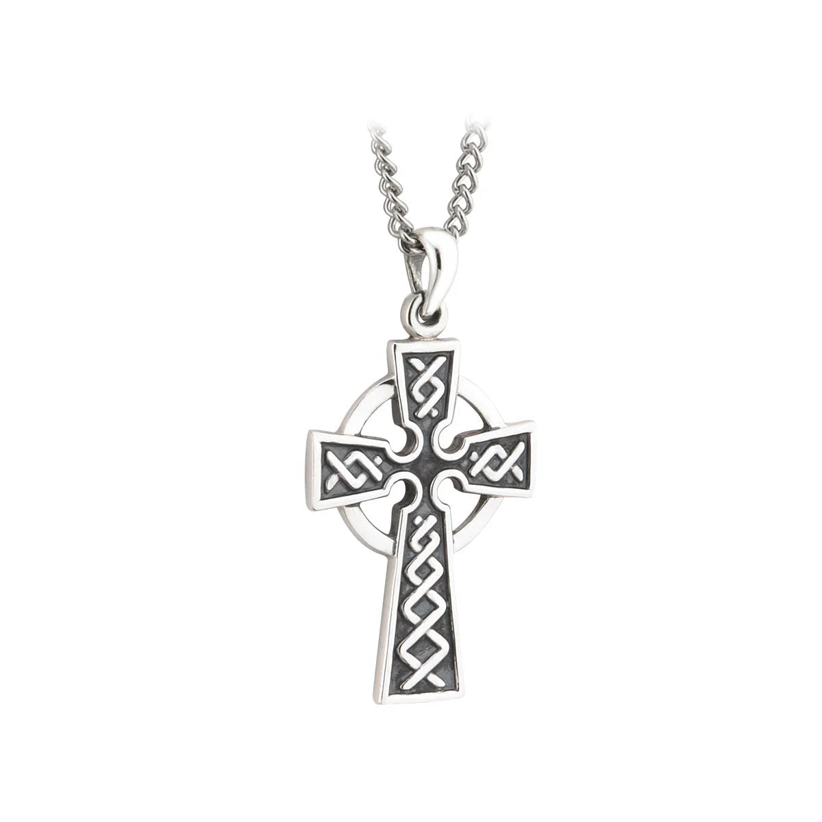 Solvar Silver Oxidized Cross Pendant On Steel Chain