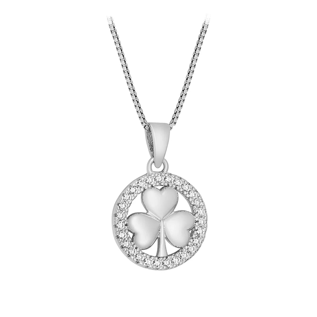 Solvar Sterling Silver CZ Small Round Shamrock Pendant