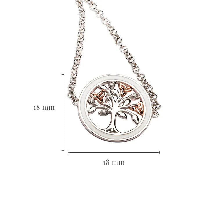 Sterling Silver Celtic Tree of Life Bracelet with Enamel, Cubic Zirconia and Rose Gold Detail