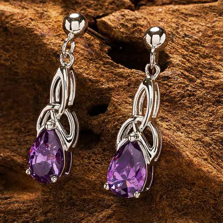 Shanore Sterling Silver Cubic Zirconia Amethyst Trinity Knot
