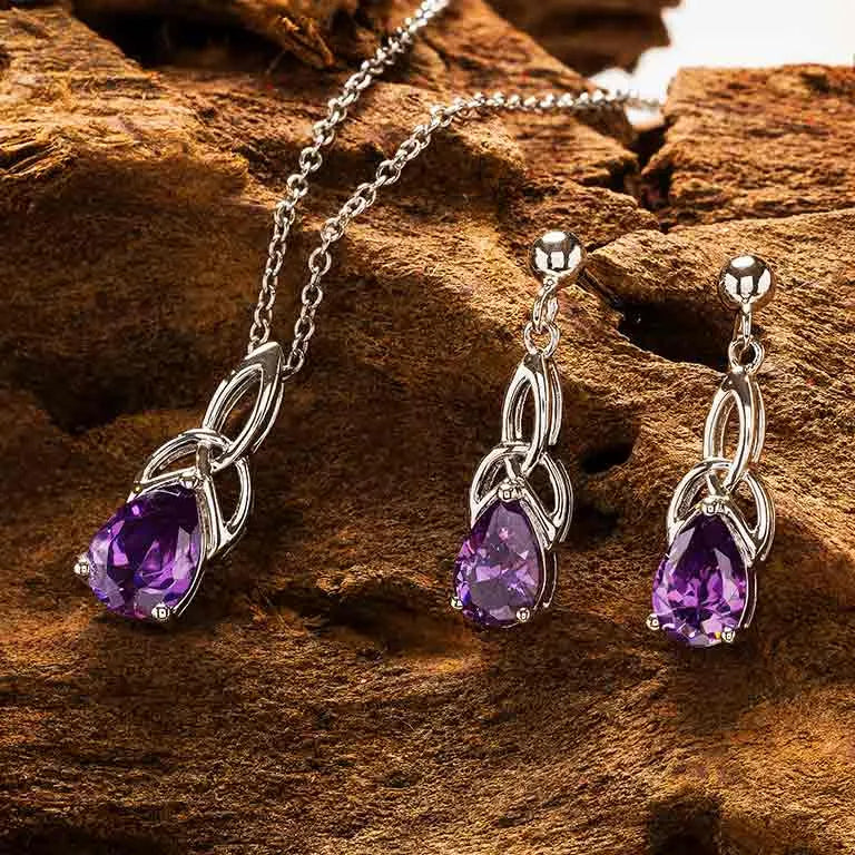 Shanore Sterling Silver Cubic Zirconia Amethyst Trinity Knot