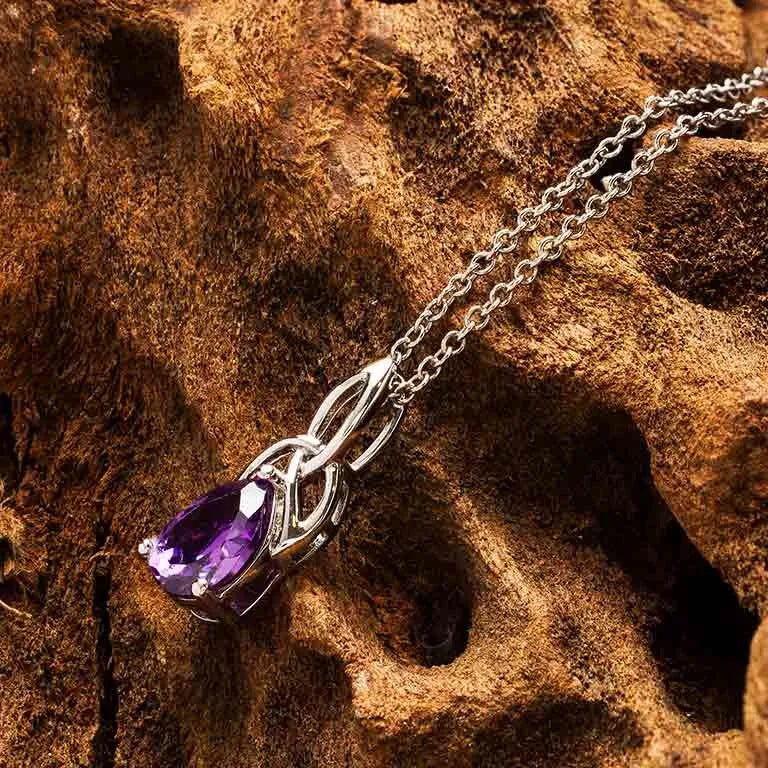 Shanore Sterling Silver Cubic Zirconia Amethyst Trinity Knot