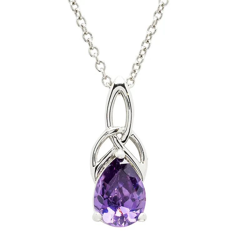 Shanore Sterling Silver Cubic Zirconia Amethyst Trinity Knot