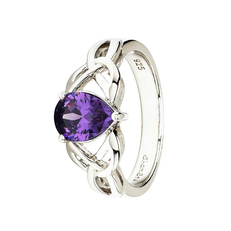Sterling Silver Cubic Zirconia Amethyst Trinity Knot Ring