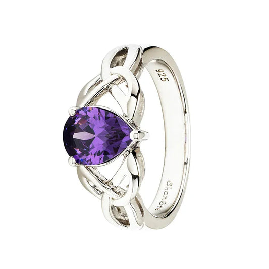 Sterling Silver Cubic Zirconia Amethyst Trinity Knot Ring