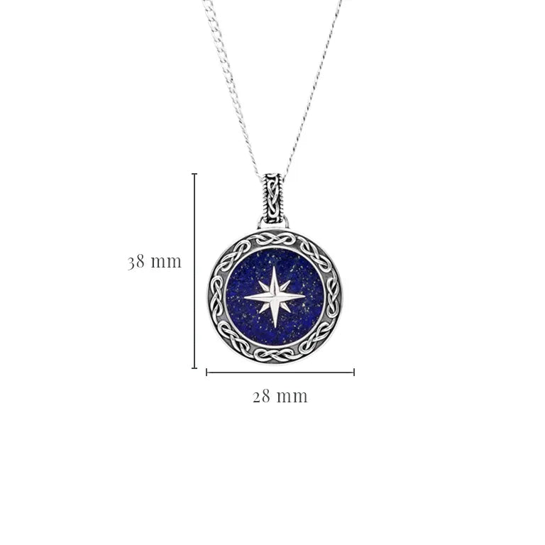 Gents Collection-Sterling Silver Men’s Celtic Lapis North Star Necklace